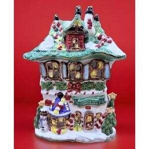 KMart Candle Holder TeaLite Christmas Village 9.5" Candyland Ceramic  VTG